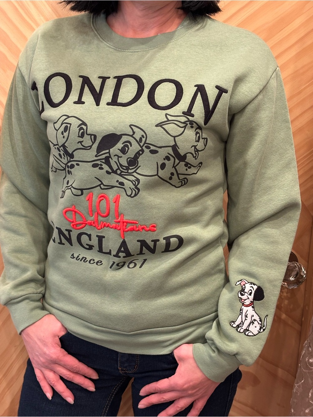 Disney London England 101 Dalmatians Olive Green Crewneck sweatshirt